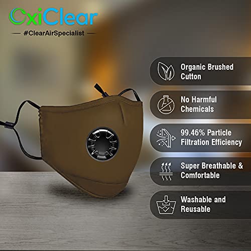 OxiClear N99 Anti Pollution Face Mask with 4 Activated Carbon Filters & Detachable Headband D.R.D.O Certified (Khakhi)