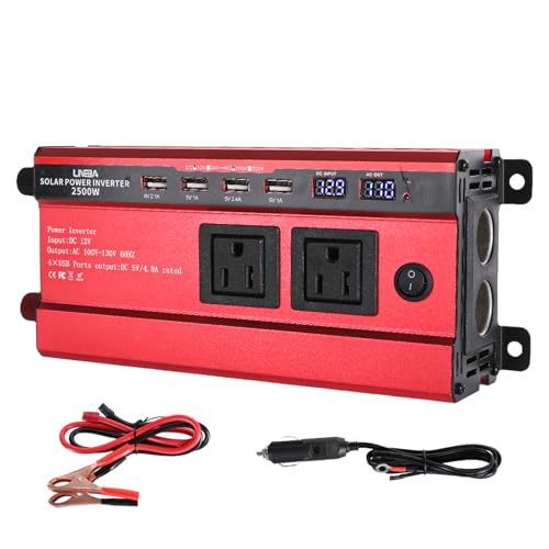 Lineba 2500W Inverter Car Power Inverter DC 12V to AC 110V Portable Charger Converter for Vehicles with LED Display Dual AC Outlets 4 USB Ports for Camping Outdoor Car Yacht RV