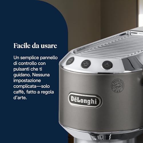 De’Longhi Dedica Style – Perfetto Macchina Da Caffè Espresso, Compatibile Con Cialde Ese, Montalatte Manuale Per Cappuccino, Pannello Di Controllo Con Pulsanti, Larghezza 15 Cm, Titanio (EC685.TB) - 5