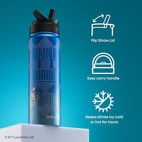 JoyJolt Star Wars Botella de Agua de Acero Inoxidable R2-D2 con Tapa de Pajilla, 22 oz Termo al Vacío miniatura 4