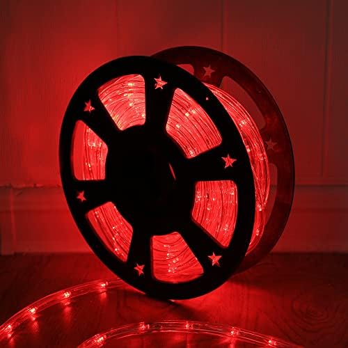 50ft 360 LED Waterproof Rope Lights,110V Connectable Indoor Outdoor Led Rope Lights for Deck, Patio, Pool, Camping, Bedroom Decor, Landscape Lighting and More (Red)