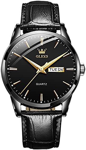 OLEVS Mens Watches Leather Wristwatch with Waterproof Luminous Analog Quartz Fashion Business Sport Watches for Men