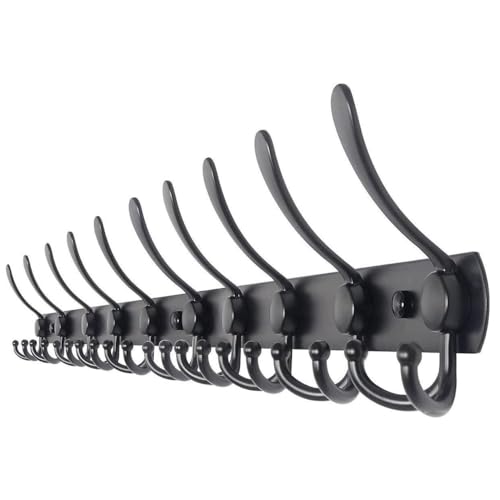 TOJ Living Wandgarderobe - 95CM - 30 Haken - Kleiderhaken - Garderobenhaken - Kleiderhaken wand - Wandgarderobe schwarz - Garderobenstange wandmontage - Wandhaken garderobe - Edelstahl - Schwarz