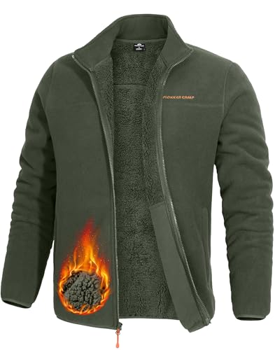 Pioneer Camp Men's Polar Fleece Sherpa Lined Jacket Warm Full Zip Up Thick Jacket Soft Outwear Winter Coat with Zipper Pocket (Military Green;L)