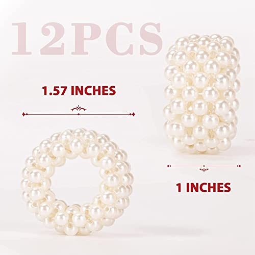 Geynutaly Napkin Ring 12-Piece Set, White Pearl Wedding Napkin Buckle Table Decoration