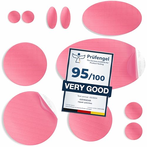 aZengear Repair Patches for Jackets, Tent, Shoe Toe, Air Mattress, Inflatables, PVC Gear - Waterproof, Self-Adhesive, Tear-Cold-Heat-Resistant, Down Puffer Coat (11 Pcs, Pink)