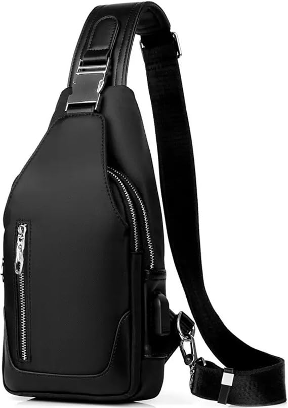 Mixroom - Monospalla Uomo Borsa Marsupio zaino zainetto borsello a tracolla petto USB Z27 Nero