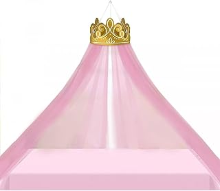 Disney Princess Gold Crown Decoration with Pink Tulle Canopy - Enchanting Room Transformation, Perfect for Kid's Room or Party Decor - Unique & Magical Design