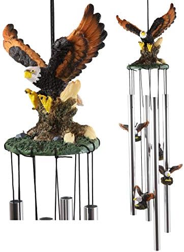 Ebros Gift Colorful American Bald Eagle Spreading Out Its Wings Resonant Relaxing Wind Chime Patio Garden Decor Wild Birds of Prey Eagles Swooping Resin Sculpture with Aluminum Rods