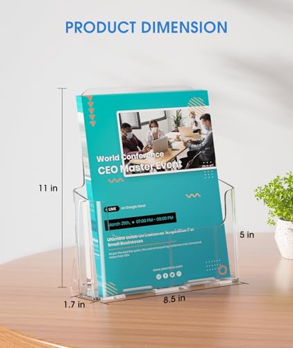 KTRIO Acrylic Brochure Holder 8.5 x 11 Clear Flyer Display Stand, Plastic Literature Holder for Trifold Brochures, Magazines, Menus, Pamphlets, Booklets, Documents, Desk or Wall Mount, 2 Pack