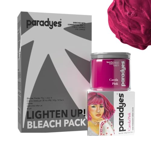 Image of Paradyes Semi-permanent Carola Pink DIY Conditioner Based Hair Colour 120 gm and Lighten Up! Bleach Pack 30 Vol. for all Hair Types