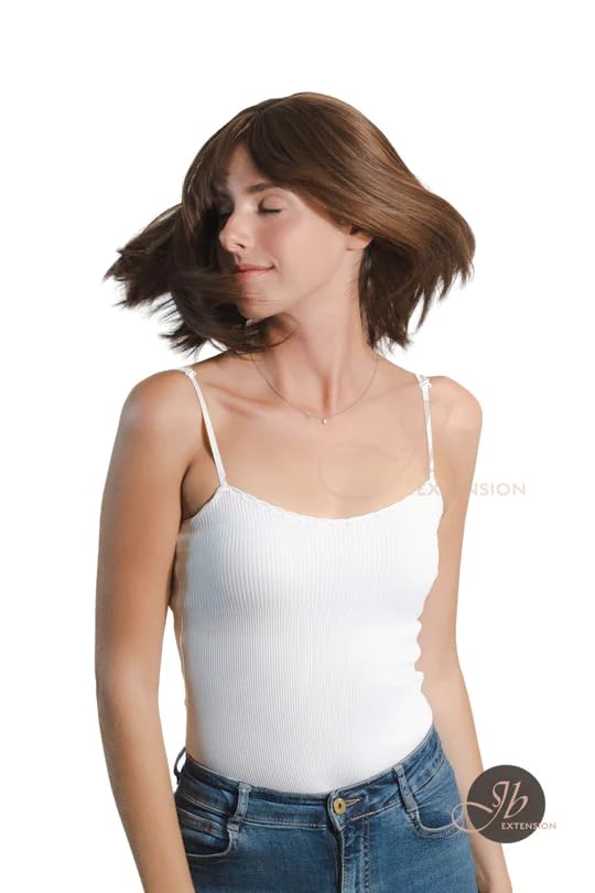 Miniatura 2 de JBEXTENSION RONA - Peluca corta y lacia de 14 pulgadas con flequillo, color marrón, longitud al hombro, sin pegamento, pelucas sintéticas naturales