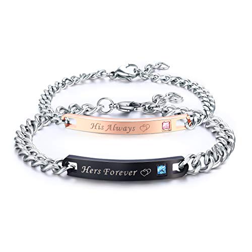 LAVUMO His Hers Couples Bracelets King and Queen Matching Set Anniversary Promise Gifts Stainless Steel 2pcs