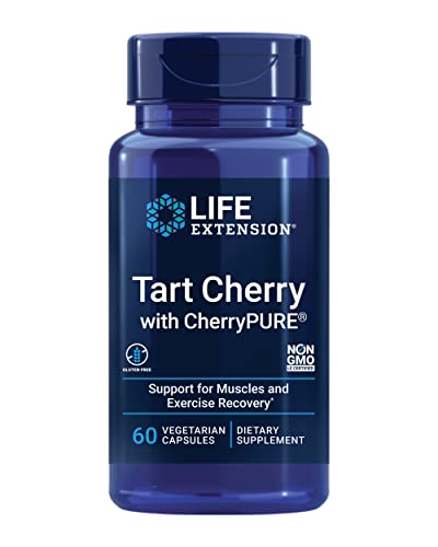Life Extension Tart Cherry with CherryPURE®, anthocyanins, oxidative Stress, Muscle Recovery, Exercise Support, Muscle Comfort, Vegetarian, Gluten-Free, Non-GMO, 60 Capsules