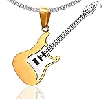 Xusamss Punk Stainless Steel Guitar Music Pendant Necklace(Gold)