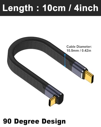 Image of Poyiccot 5 inch Short USB-C Cable 90 Degree, Up & Down Short USB-C to USB C Cable, 40Gbps 240W Type-C to Type C Extension Cord Support Thunderbolt 4 with iPhone 15, MacBook, Galaxy S23, External SSD