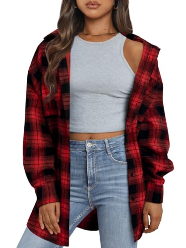 Image of Trendy Queen Women Flannel Shirts Plaid Tops Button Down Shackets | Fall Winter Jackets, Cute Tops, Long Sleeve Shirt, Button Down Casual Coats