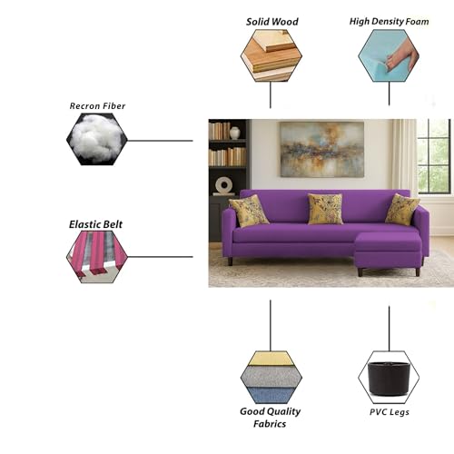 Image of Casaliving Premium Lifestyle Fabric 5 Seater L Shape Sofa Set 4 Seater Modern Sofa Set & Ottoman for Living Room (Purple Color)