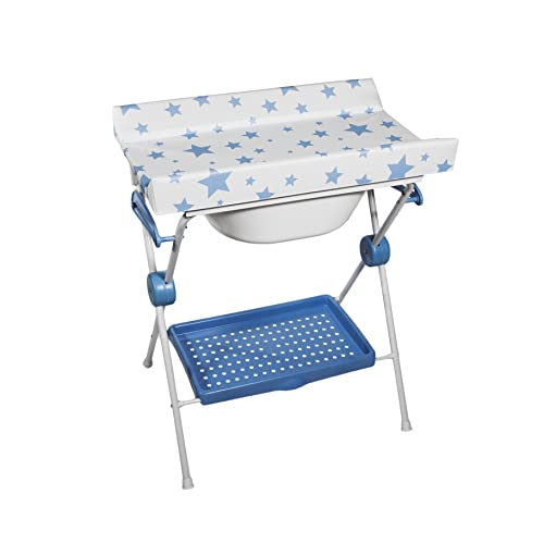 PLASTIMYR - Bañera Plegable para Bebé | Chasis Compacto con Tapón y Tubo de Desagüe | Cambiador Abatible Antivuelco | Bandeja y Pies Antideslizantes, Protector Cuna Rosa, Plástico
