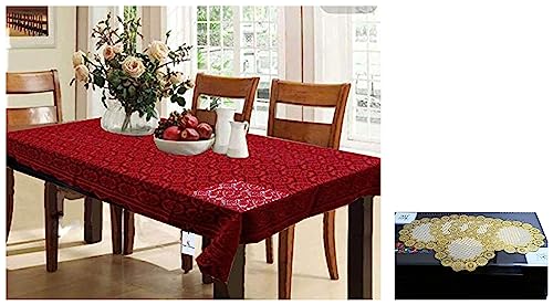 Image of Kuber Industries Dining Table Cover 6 Seater|Table Cover Cotton (Maroon) Floral Design Virgin Viny Soft Fabric 6 Pieces Dining Table Round Placemat Set, Gold - CTKTC045907