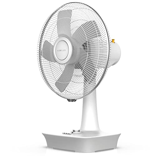Newlux - Desk W500 Ventilateur de Bureau avec 5 Pales (Ø 40cm), 3 Vitesses, Oscillation 90º et Minuterie 60min. Grand ventilateur de table pliant à 40º...