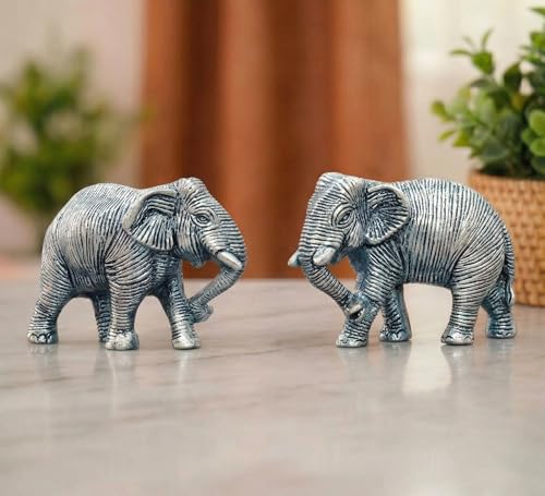 Image of KridayKraft African Elephants Animal Decorative Showpiece Figurine 2 Pcs Set Metal Handcrafed Gold Toned Antique Finish, Home Decor