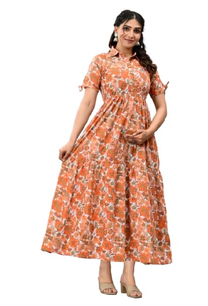 Women’s Cotton Maternity & Feeding Gown | Soft Nursing Nighty for Pregnancy | Front Zip Feeding Dress | Comfortable Cotton Sleepwear for Expecting & New Moms