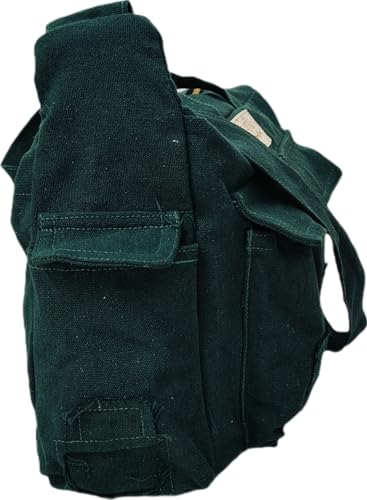 Image of ROUGH Canvas Cotton messenger bag.15'' Lap top. Large size 36x27x11 cm(12Ltr) Metal zipper closure. Allround pockets. Vintage look. Antique fittings.Sustainable