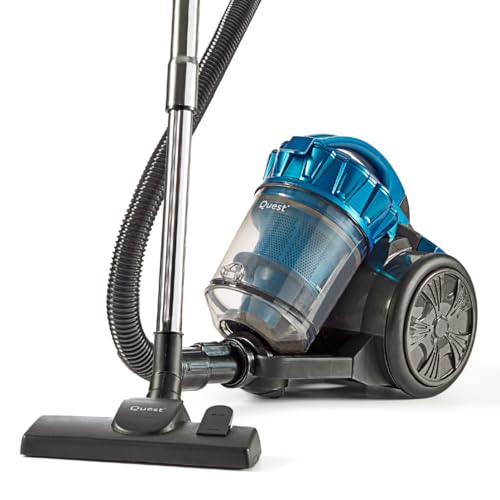 Quest Bagless Cyclonic Cylinder Vacuum - 2.5L Dust Tank, 3-in-1 Tools, 5m Auto Rewind Cord - Blue & Grey - Multi-Surface Cleaning - 2 Year Guarantee