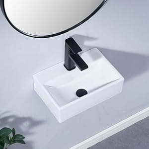 SHACO 14×10 Inch Wall Mount Bathroom Sink with Wall Mount Screw, One Hole White Rectangular Modern Porcelain Ceramic Wall Mounted Sink for Laundry Half Bath Small Bathroom