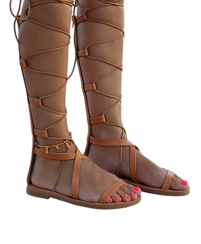 Tie Up Knee High Gladiator Sandals For Women, Greek Leather Sandals, Lace Up ...