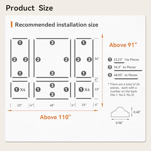 Image of Upick Peel and Stick Wainscoting Pre-Cut Wall Molding Kit, 23 inchx56 inch, 6-Frame | PS Panels,Moisture Resistant,Pre-Primed,DIY Installation,Accent Walls,Living Room,Hallway,Bathroom,Trim for Walls