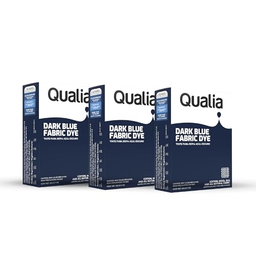 Qualia All Purpose Powder Fabric Dye, Easy to Use Dye for Natural Fabrics: Cotton, Wool, Silk, Wood, & Linen, Ultra Concentrated Colors, Dark Blue, 3 Pack