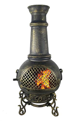 The Blue Rooster CAST Aluminum Gatsby Wood Burning Chiminea in Gold Accent
