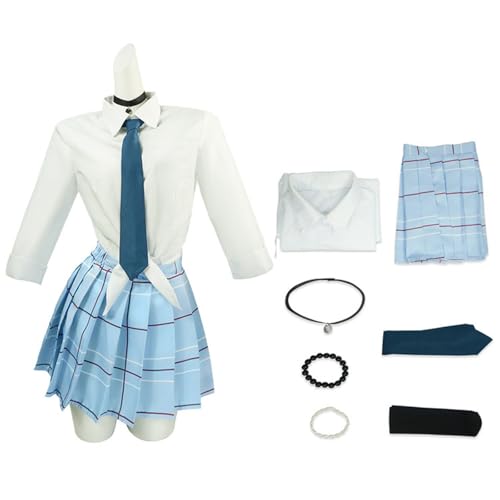 MerwMouty Japanese School Uniform Women Girl Jk Cosplay Anime Plaid Skirt Costume 7-Piece Set Outfit (Blue, Large)