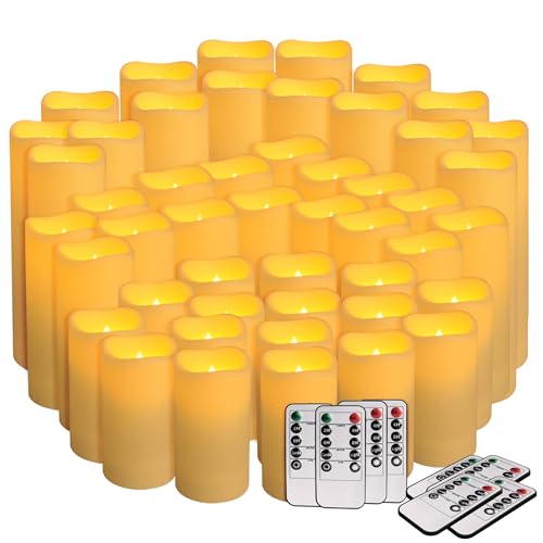 kneeife - 48 Pack Flameless Candles with Remote & 24H Timer - Waterproof Battery Operated Decorative Candles,3 Sizes(4' 5' 6' inch) for Home Decor, Wedding, Christmas, Party (Warm White)