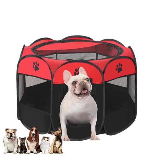 Beccucciolo pieghevole per cuccioli, box per interni, box per cani pop-up, recinto portatile per animali domestici, becco per cani, conigli, gatti, 114 x 114 x 58 cm(rosso)
