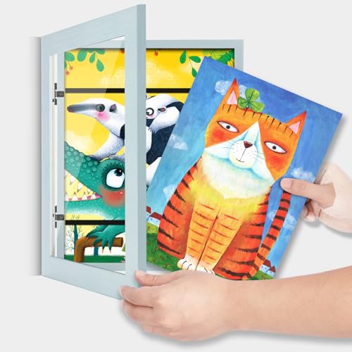 Image of [2-Pack] Kids Art Frames, 8.5x11 Front Opening Kids Artwork Frames Changeable, Light Green Artwork Display Storage Frame for Wall, Holds 50 Pcs, for 3D Picture, Crafts, Children Drawing, Hanging Art,