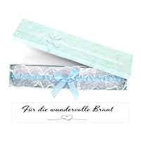 Blaues Strumpfband Hochzeit, Strumpfband Blau Hochzeit Geschenk Hochzeit Mit Grußkarte, Braut Geschenk Wedding Gift Etwas Blaues für Braut Accessoires für Party, Verlobung, Bridal Shower (Hellblau)