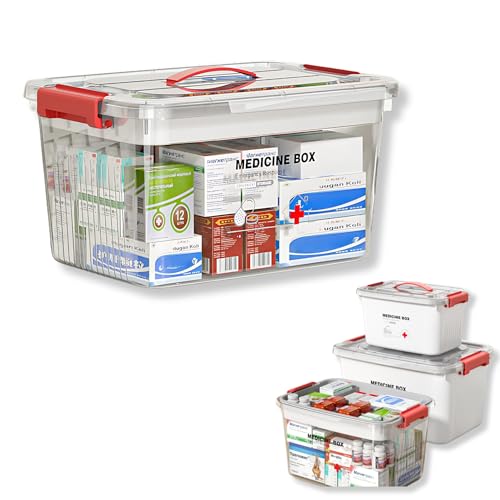 Image of HoopVool Plastic Medicine Storage Box Organizer, Family Emergency Kit Portable Lockable Container for, Art Craft and Household Organizer (Transparent, Large)