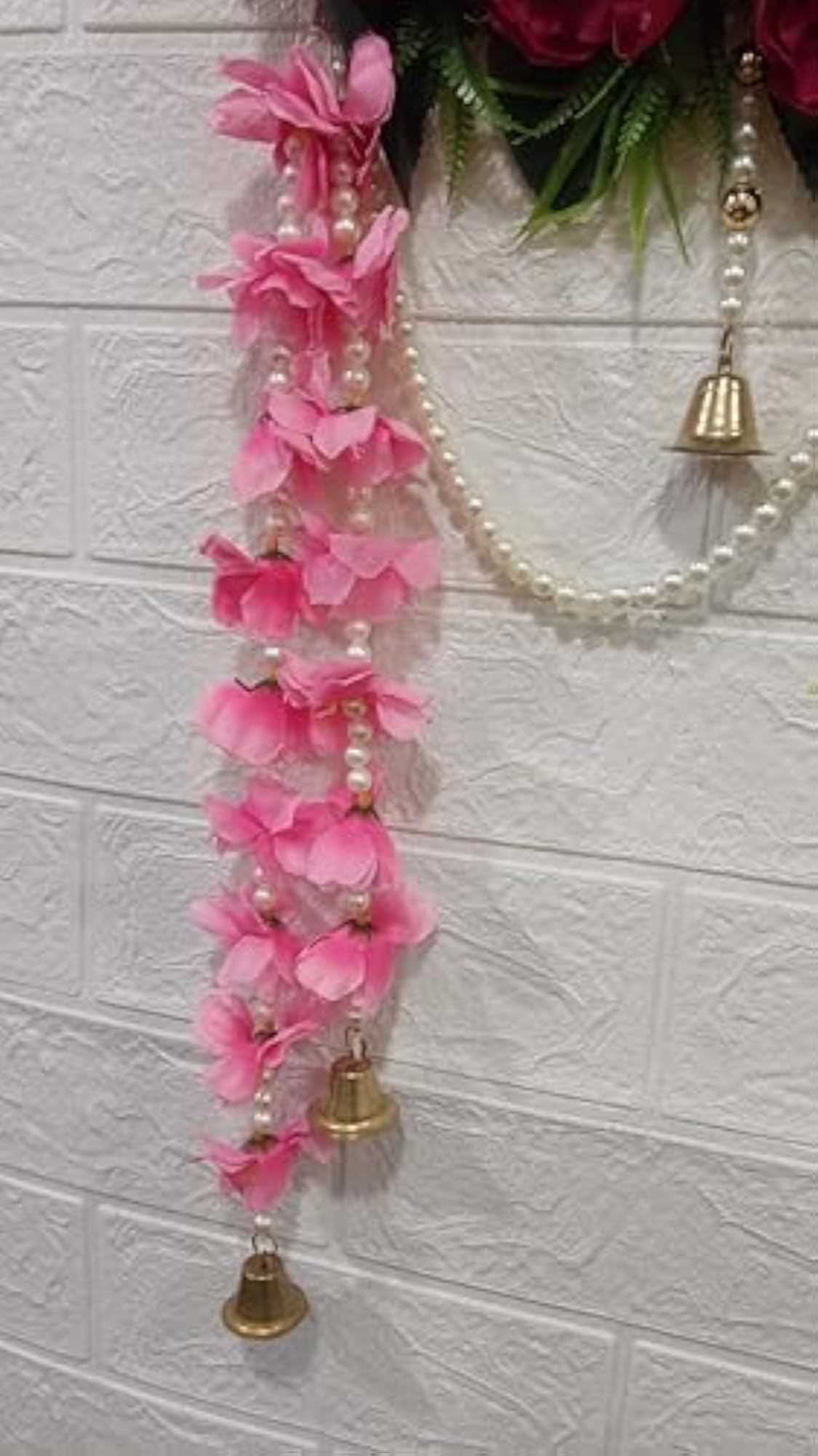 Decorative Peony Beads Flower with Bell Hanging Bandhanwar