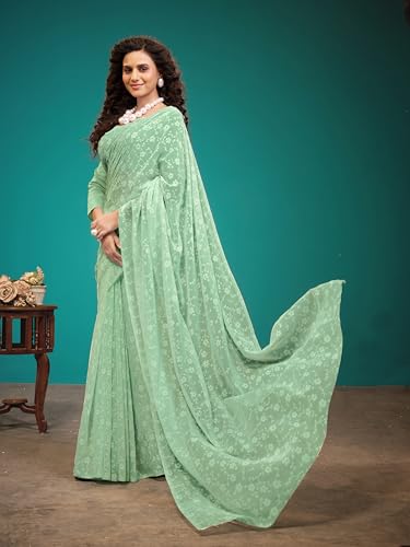 Image of Garden Vareli Viscose Brasso Floral Print Saree