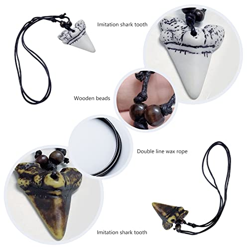 2 Pcs Shark Tooth Necklace for Men Fossil Shark Teeth Cool Sharktooth Beach Necklaces for Men Beach Surfer2