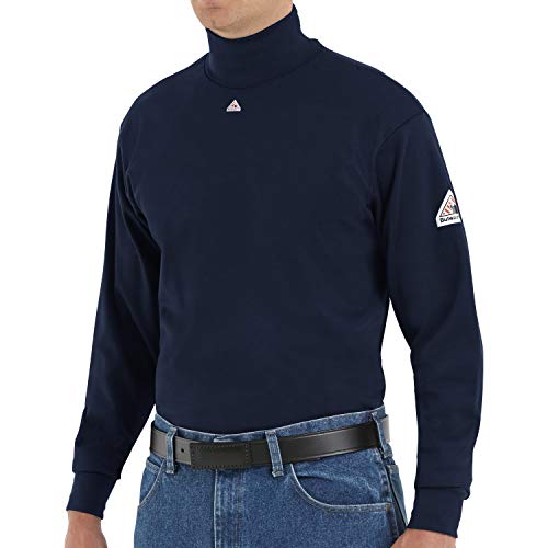 Bulwark Flame Resistant 6.25 oz Cotton Tagless Mock Turtleneck Shirt, Navy, Medium