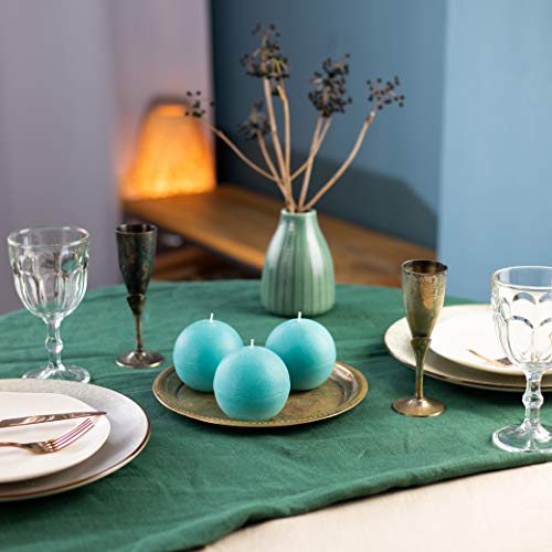 Candwax Candle Set Of 3 Round Candles Ball 3 Inch - Perfect Candle Decor As Wedding Decoration And Candles Romantic - Unscented Shaped Candles Long Burning - Turquoise Candles #TOP5