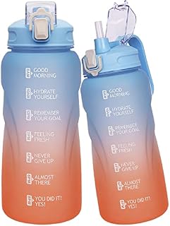 Justfwater 2L Sport Motivational Water Bottle with Straw BPA Free Drinking Bottle 2 Litre with Time Marker for Fitness Gym