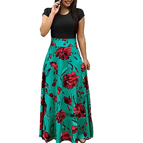 LJFDDY Damen Blumenkleid Knielang Boho Strandkleid Cocktailkleid Unregelmäßiger Saum Sommer Casual T-Shirt Kleider Kurzarm Loose Fit Blumen Midikleid (Color : A, Size : 3XL/3X-Large) Cover
