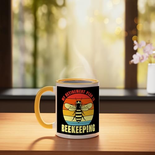 Taza cerámica amarilla y blanca de 11 onzas miniatura 3
