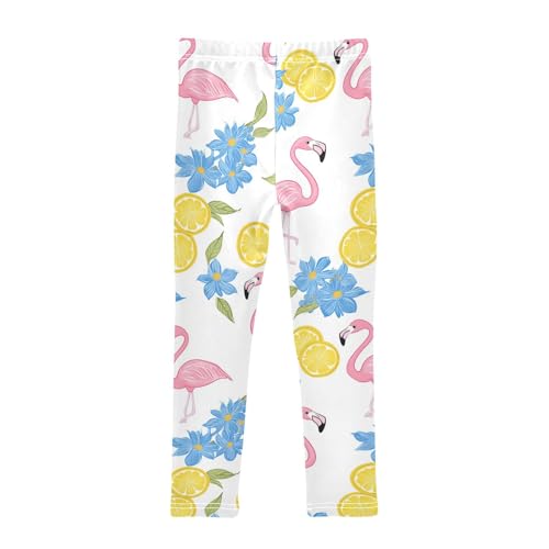 Wusikd Cute Pink Flamingo Girls' Leggings Toddler Doodles Lemon Kids Yoga Pants Dance Active Tights 4T2