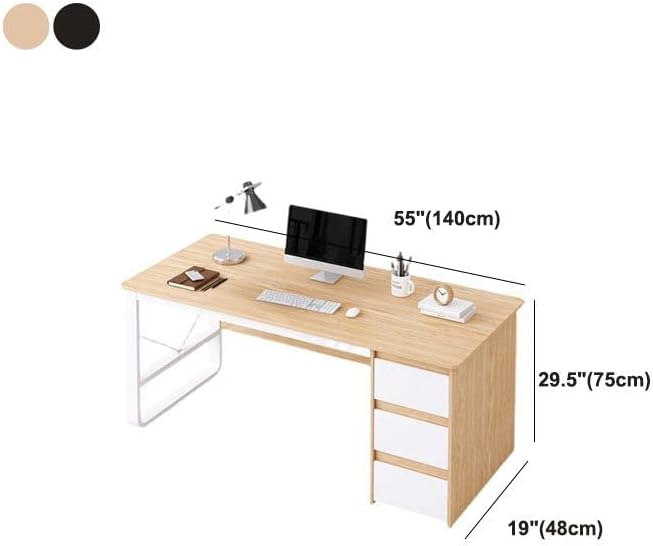 Miniatura 10 de CraftThink Escritorio rectangular de oficina con 3 cajones, mesa de estudio, escritorio para estudiantes, escritorio para escribir, laptop, oficina